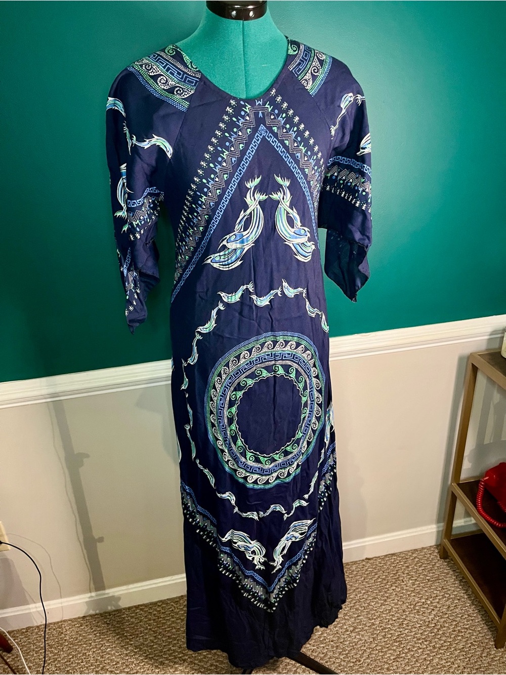 Navy Blue Bohemian Printed Maxi Dress